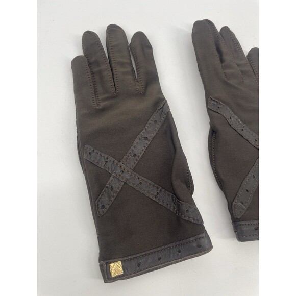 VTG 80s Leather Black Nylon Spandex Gloves Stretch Winter Driving Finale OS - Picture 3 of 9
